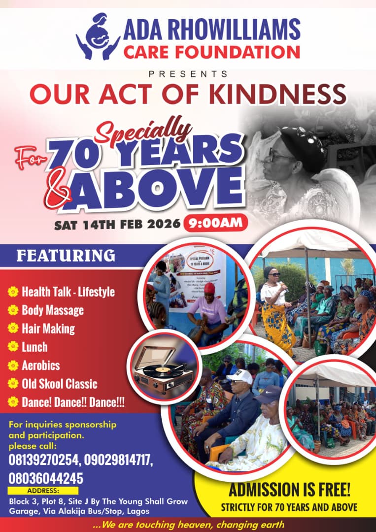 flyer for our act of kindness special event, "70 and above"